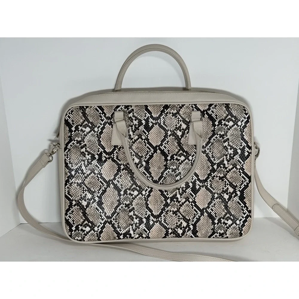 White House Black Market snake print‎ computer laptop tote bag in beige/biscotti
